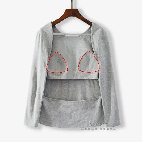 自带胸垫三伏天晒背专用上衣露背长袖T恤晒太阳专用服图片