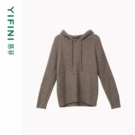 [专柜同款]Yifini/易菲连帽抽绳长袖套头毛衫女针织衫卫衣冬新商品大图