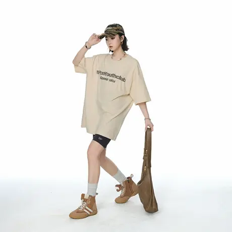 2025夏季新款潮牌纯棉短袖T恤女发泡字母宽松百搭街头风半袖上衣图片