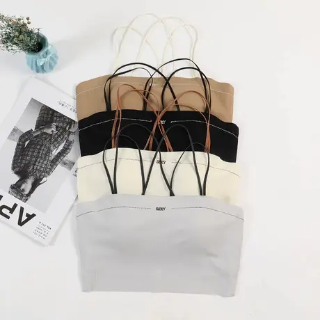 2025新款法式复古气质背心女夏季一体式吊带带胸垫打底美背抹胸商品大图