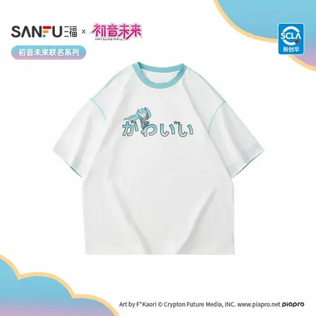 【初音未来联名】三福2025夏季男士拼色印花宽松短T恤504121商品大图