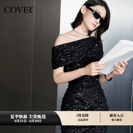 COVERINS秋季修身斜肩paillette亮片连衣裙商品大图