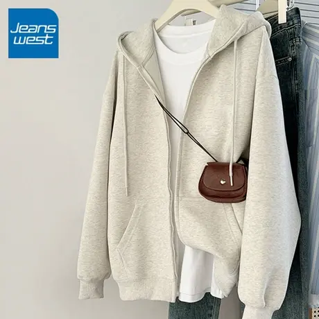 KV真维斯美式慵懒拉链卫衣女春秋2025新款宽松秋冬季加绒开衫外套商品大图