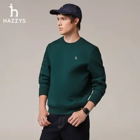 Hazzys哈吉斯秋季男士纯色圆领长袖卫衣休闲简约时尚套头潮流上衣图片