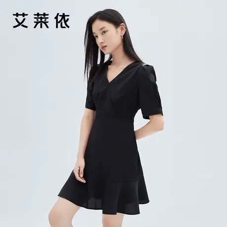 艾莱依法式收腰连衣裙女2022夏季新款气质显瘦小黑裙v领修身裙子图片