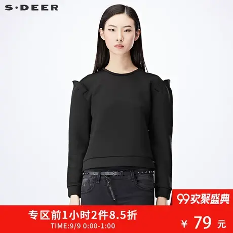 sdeer圣迪奥秋装飞边袖设计纯色短款挺廓长袖卫衣外套女S17182248图片