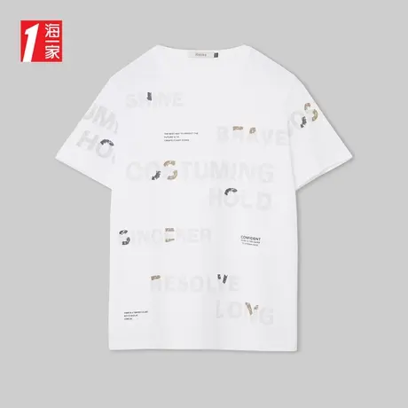 海一家潮流印花短T2024年夏季新款透气易打理经典圆领男士短袖T恤商品大图
