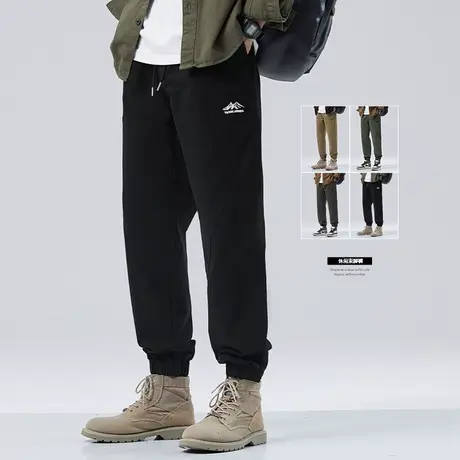 清仓特卖hansca纯棉工装裤男宽松束脚2024秋季新款拼接印花休闲裤商品大图