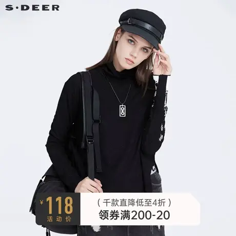sdeer圣迪奥冬季女装高领涂鸦印花不规则长袖针织T恤S20480218图片