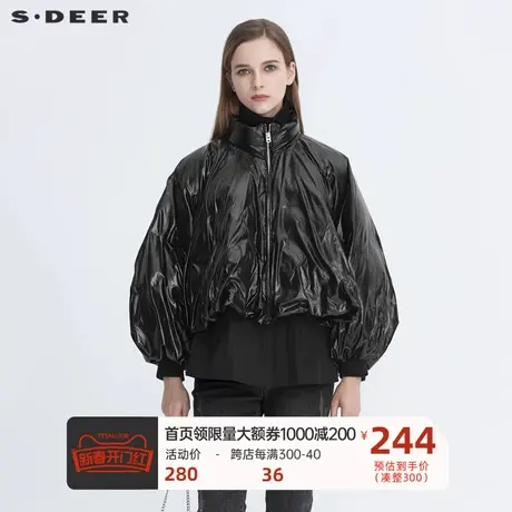 sdeer圣迪奥新品女装休闲立领罗纹黑色面包服羽绒服S20482447图片