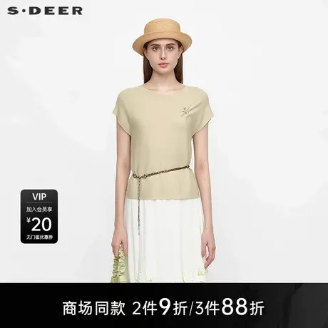 【商场同款】sdeer圣迪奥女简约圆领趣味胸针宽松针织衫S25283503图片