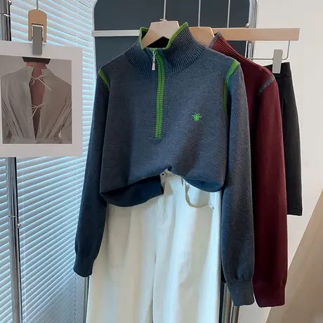 拉链高领毛衣女套头2025春秋新款宽松针织衫外穿上衣内搭打底衫潮商品大图