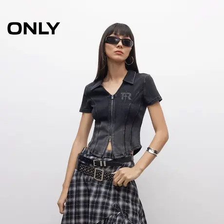 ONLY2025夏季新款做旧美式印花水洗V领显瘦正肩修身短款T恤女商品大图