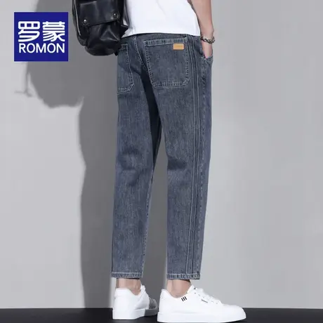 罗蒙牛仔裤男夏季薄款潮牌九分锥形裤男生弹力休闲宽松直筒长裤子商品大图