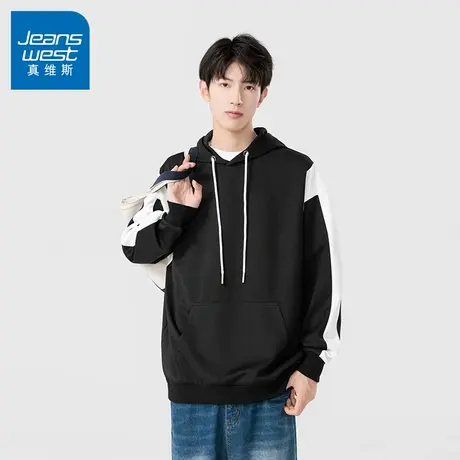 N5真维斯男士连帽卫衣2025秋季新款美式宽松上衣外套男生春秋帽衫图片