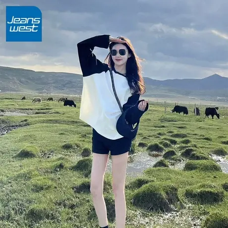 KV真维斯修身长袖T恤女2025新款 春秋季薄款圆领百搭女士撞色上衣商品大图