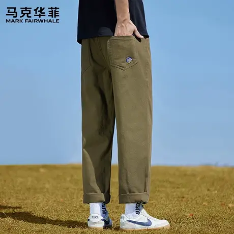 马克华菲阔腿裤子男2025新款宽松直筒长裤夏季抽绳纯棉休闲裤薄X商品大图