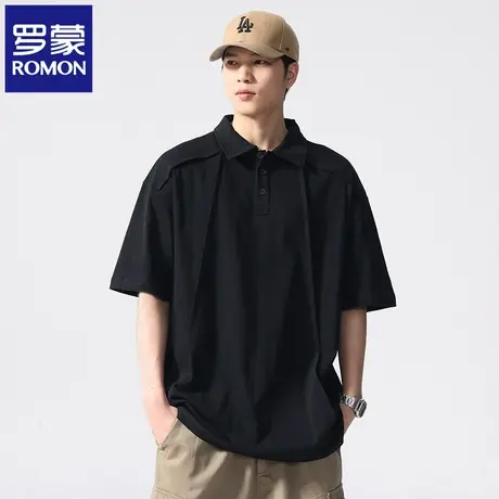 罗蒙2025夏季新款简约男装polo衫潮牌半袖美式休闲翻领短袖T恤N1Z商品大图
