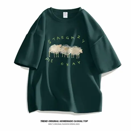 soinku国潮创意快乐羊短袖T恤男生2025夏季新款ins宽松休闲半袖图片