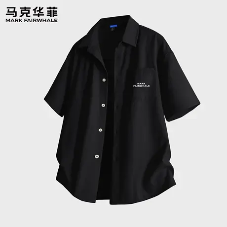 马克华菲美式短袖衬衫男夏季宽松翻领口袋寸衫薄款潮流休闲衬衣X商品大图