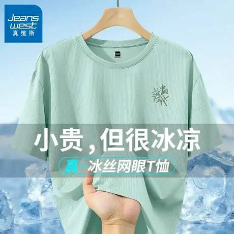GV真维斯速干t恤男短袖夏季国风水绿色上衣男士冰丝网眼运动短袖B商品大图