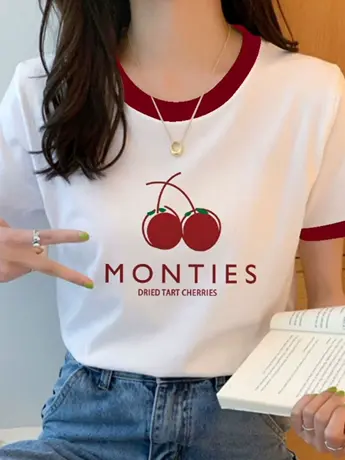 仿棉短袖t恤女2023新款夏季港味chic洋气减龄漂亮小众设计感上衣图片