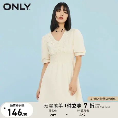 ONLY奥莱夏季修身显瘦舒适蕾丝边松紧收腰连衣裙女图片