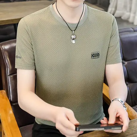 2025夏季新款冰丝短袖T恤男加肥加大码半袖体恤商务休闲男装上衣商品大图