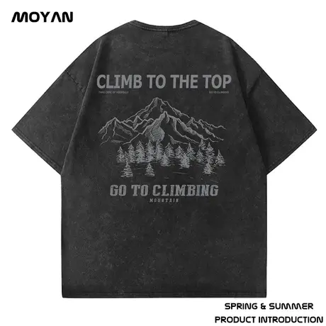 美式重磅t恤男生潮牌宽松胖子短袖复古水洗做旧加肥加大码男装潮商品大图