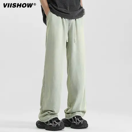 VIISHOW男士牛仔裤秋季莱赛尔冰丝裤复古水洗做旧直筒裤休闲长裤图片