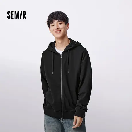 森马连帽外套男简约纯色百搭针织夹克秋季情侣装休闲上衣青年学生商品大图