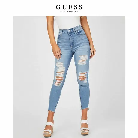 GUESS新夏女士美式复古潮流高腰水洗磨白破洞牛仔裤-Q1YA05R42H0商品大图