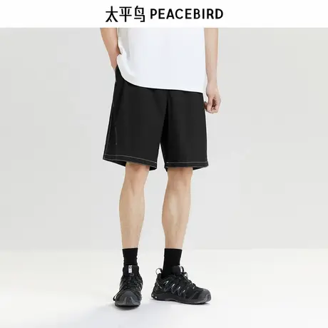【断码钜惠】太平鸟男装男士撞色明线五分裤运动直筒休闲中短裤商品大图