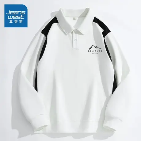 JR真维斯男装 2025秋季新款男款时尚百搭飞乐空气层撞色翻领卫衣图片