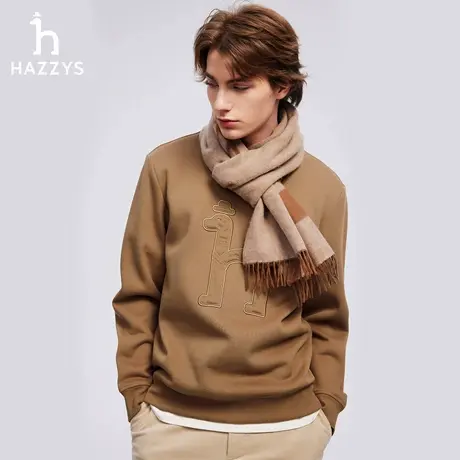 Hazzys哈吉斯春秋男士大LOGO简约纯色圆领卫衣通勤套头长袖上衣潮图片