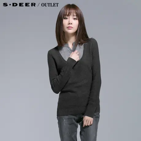 【新品】sdeer圣迪奥专柜正品女春学院风拼接感假两件毛衣2383565图片