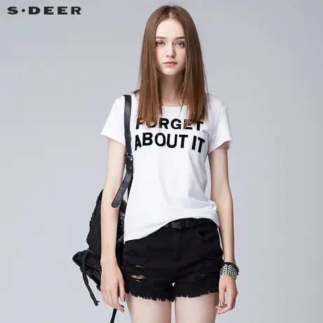 s.deer【商场同款】圣迪奥立体字母贴花宽松短袖圆领T恤S17280137图片