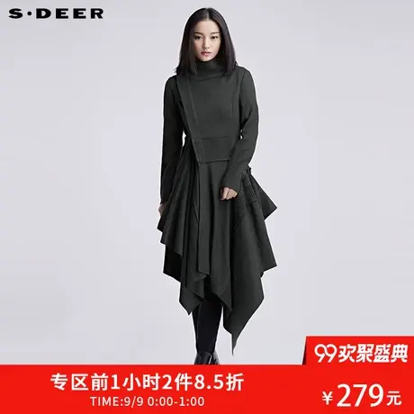 sdeer圣迪奥2018冬装设计感自然垂荡不规则毛呢大衣外套S16481894图片