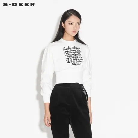 sdeer圣迪奥女装春秋装圆领字母印花短款长袖卫衣外套S21382205图片
