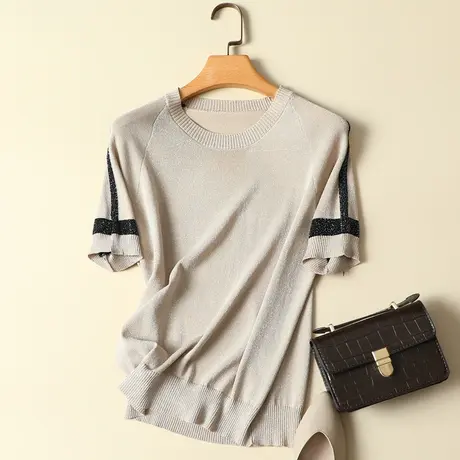 春夏装2021年新款女装上衣冰丝短袖t恤女针织打底衫时尚洋气ins潮图片