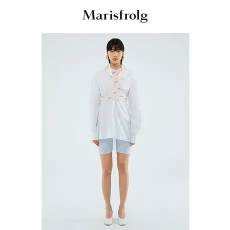 Marisfrolg玛丝菲尔夏季新款设计感个性下摆开叉白色衬衫图片