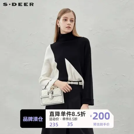 sdeer圣迪奥女装时尚高领撞色卷边短款针织衫S223Z3581图片