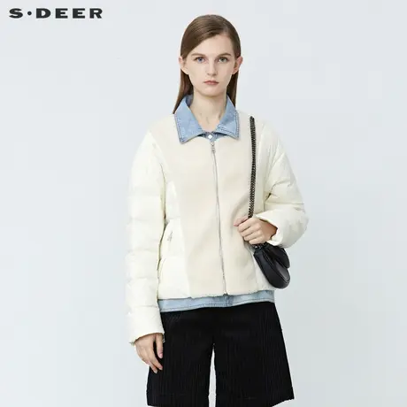 【直播间专属】sdeer圣迪奥个性翻领拉链牛仔拼接羽绒服S21462418图片