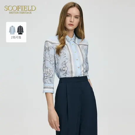 Scofield女装英伦风丘比特印花衬衫翻领长袖知性上衣夏季新品商品大图