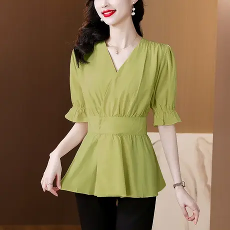高级感气质雪纺衬衫女夏装短袖女士衬衣时尚设计感洋气减龄女上衣商品大图
