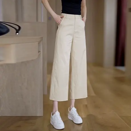 艾草莫代尔薄款休闲直筒裤女2025夏季新款时尚显瘦九分西装阔腿裤商品大图