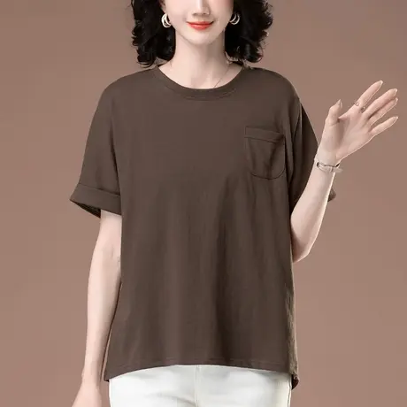 短袖t恤女夏季新款加肥加大码女装宽松中年妈妈纯色遮肉显瘦体恤图片