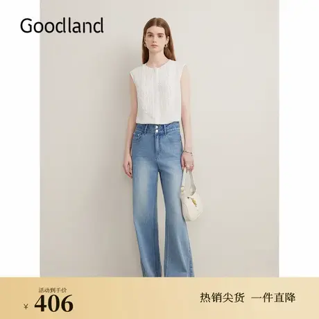 Goodland美地夏季法式优雅镂空设计无袖上衣吊带小背心图片