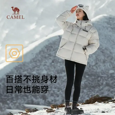 骆驼女装冬季2024新款短款连帽加厚加绒保暖防风防水羽绒服男女商品大图