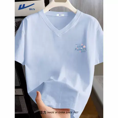 回力v领短袖女2025新款夏季大码女胖mm显瘦运动休闲上衣正肩t恤A商品大图
